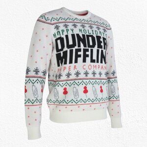 The Office Dunder Mifflin Holiday Fair Isle Knit Sweater White Red Size Small